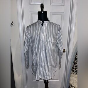 Yves Saint Laurent White Brown & Gray Striped Band-Collar Dress Shirt Size 16